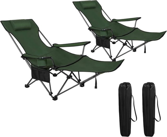 WOLTU Campingstuhl 2er Set mit Lehne Fußstütze Getränkehalter Oxford-Gewebe Grün