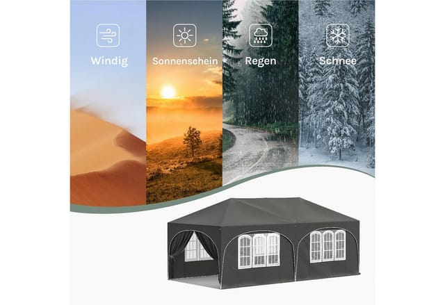 WOLTU Pavillon 3x6 m Wasserabweisend UV-Schutz 50+ Höhenverstellbar Grau