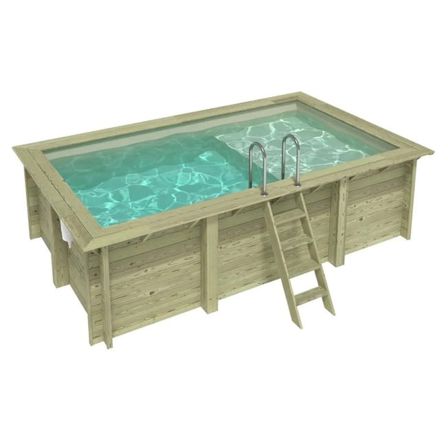 ALTANKA Holzpool Aqua 4,65x2,85 Höhe 1,24 m SANDFARBEN mit Liegefläche auf Rahmen ohne Betonierung BAS7306OSPU3+PLA306