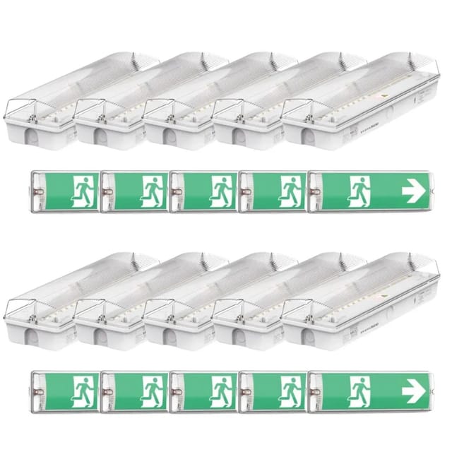 ENOVALITE LED Fluchtwegleuchte 4W 6000K Kaltweiß Notausgangsleuchte IP65 Wasserdicht Notstromfunktion Weiß Polycarbonat