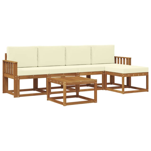 vidaXL Outdoor-Sofagarnitur 6 Stk Natur und Creme Massivholz Akazie 3366283