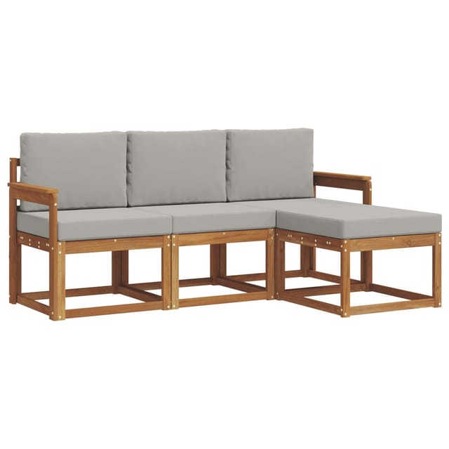 vidaXL Outdoor-Sofagarnitur mit Kissen 4 Stk Natur und Hellgrau 3366209