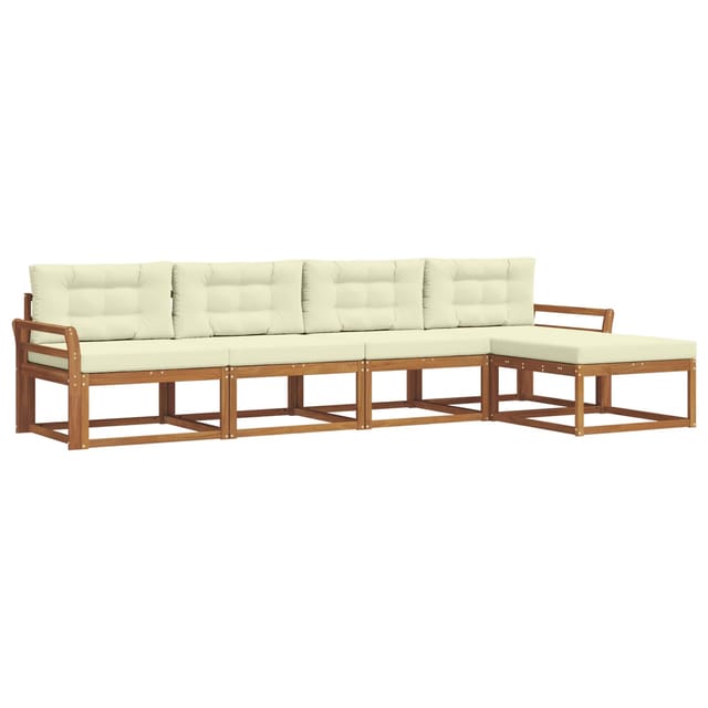 vidaXL Outdoor-Sofagarnitur mit Kissen 5 Stk Natur und Creme 3367438
