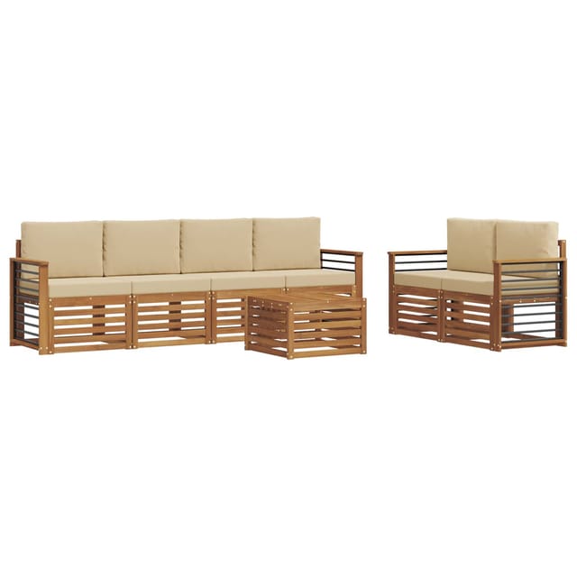 vidaXL Outdoor-Sofagarnitur 7-Tlg Natur und Beige Massivholz Akazie 3374423