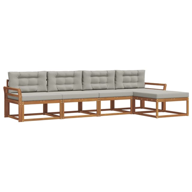 vidaXL Outdoor-Sofagarnitur mit Kissen 5 Stk Natur und Hellgrau 3367439