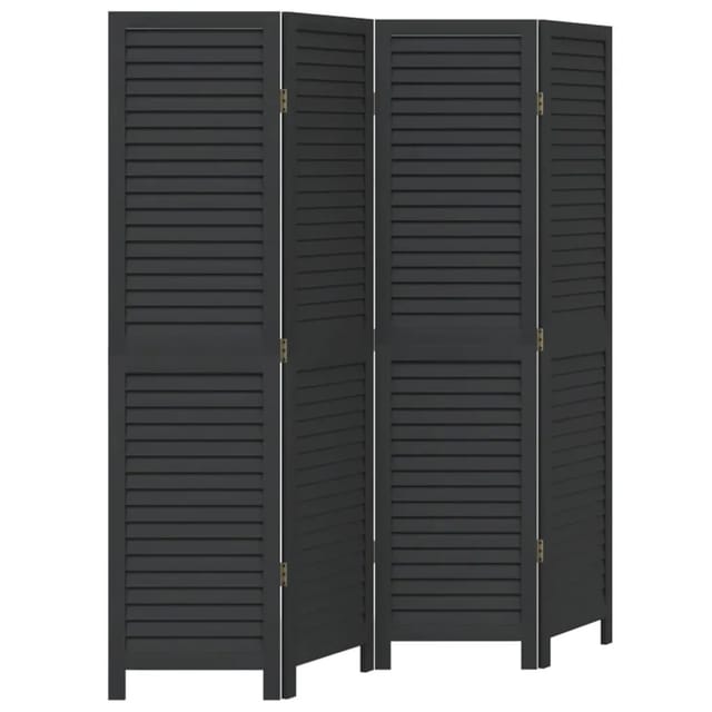 vidaXL 4 Tlg Paravent Schwarz Massivholz Paulownia 358849
