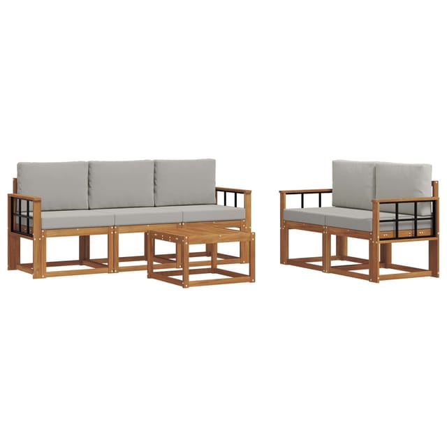 vidaXL Outdoor-Sofagarnitur mit Kissen 6 Stk Natur und Hellgrau 3366019