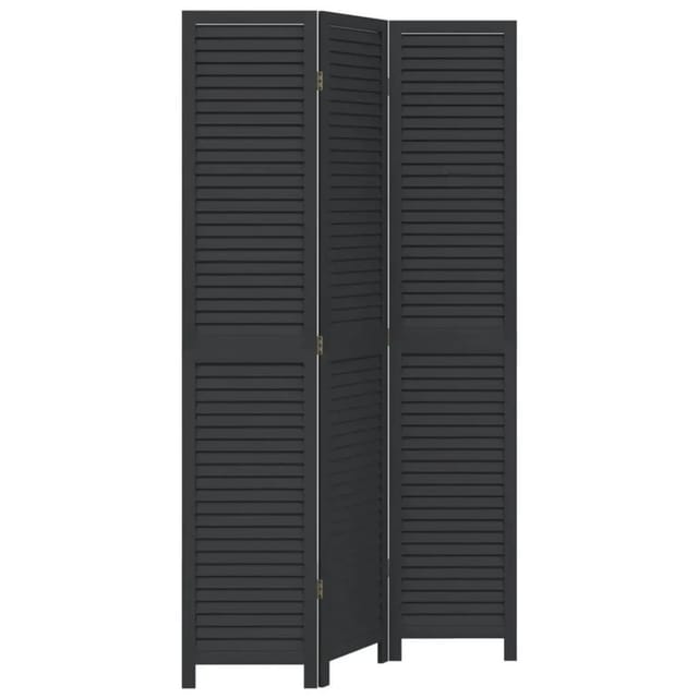vidaXL 3 Tlg Paravent Schwarz Massivholz Paulownia 358847