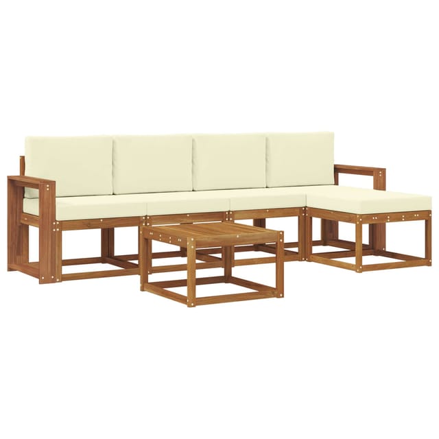 vidaXL Outdoor-Sofagarnitur 6 Stk Natur und Creme Massivholz Akazie 3366293