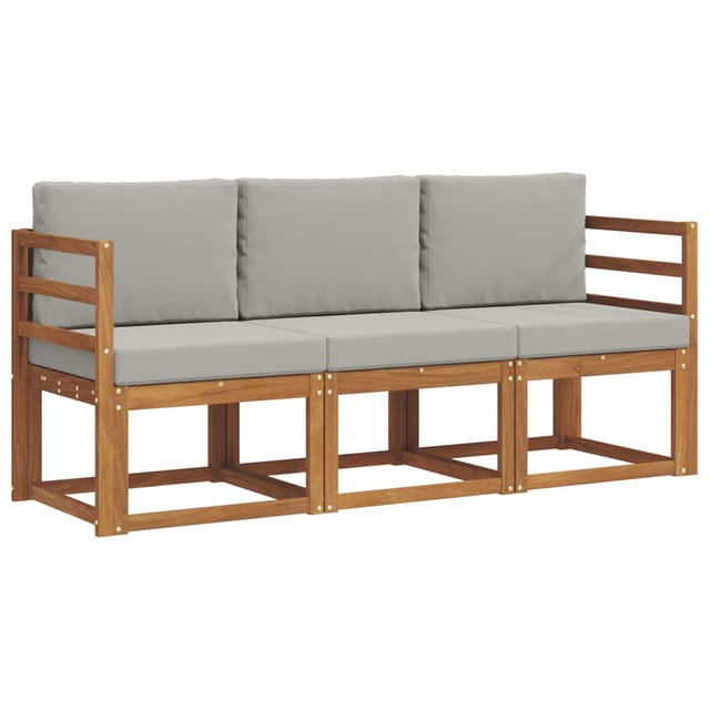 vidaXL Outdoor-Sofagarnitur mit Kissen 3 Stk Natur und Hellgrau 3365924