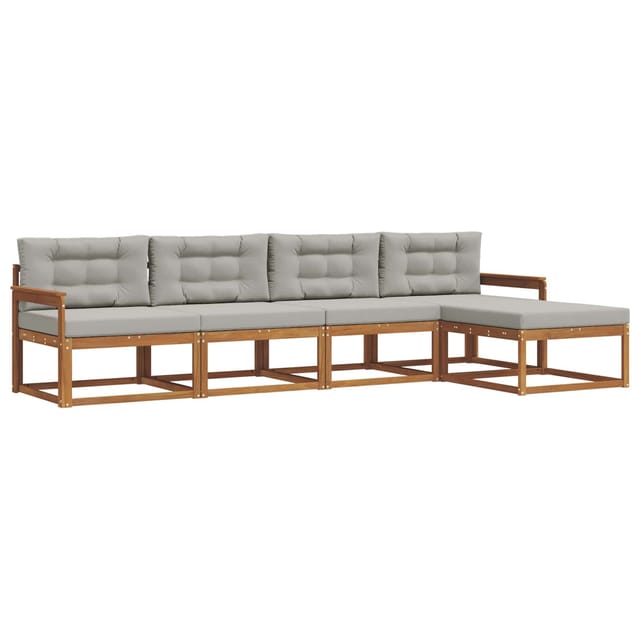 vidaXL Outdoor-Sofagarnitur mit Kissen 5 Stk Natur und Hellgrau 3367429