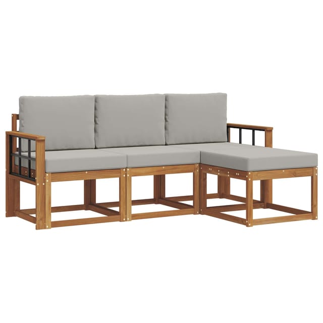 vidaXL Outdoor-Sofagarnitur mit Kissen 4 Stk Natur und Hellgrau 3366229