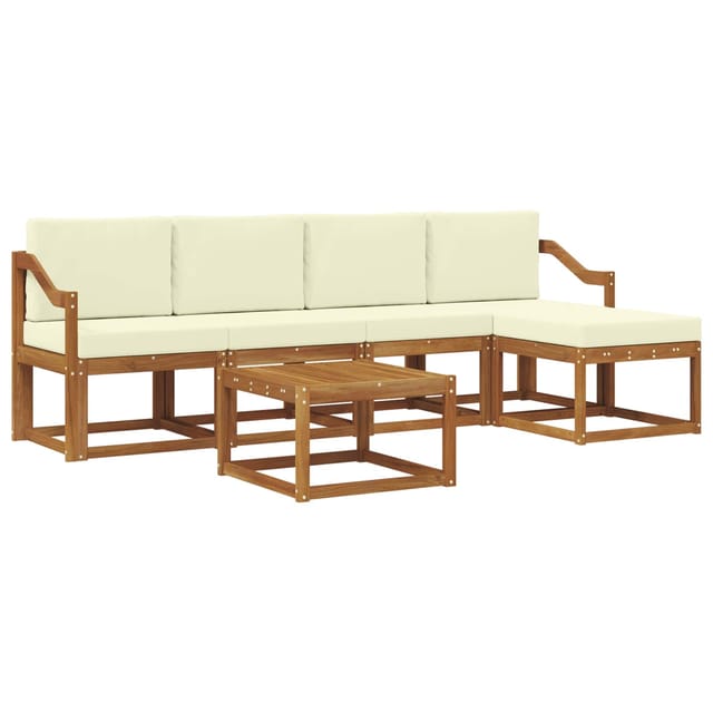 vidaXL Outdoor-Sofagarnitur 6 Stk Natur und Creme Massivholz Akazie 3366303