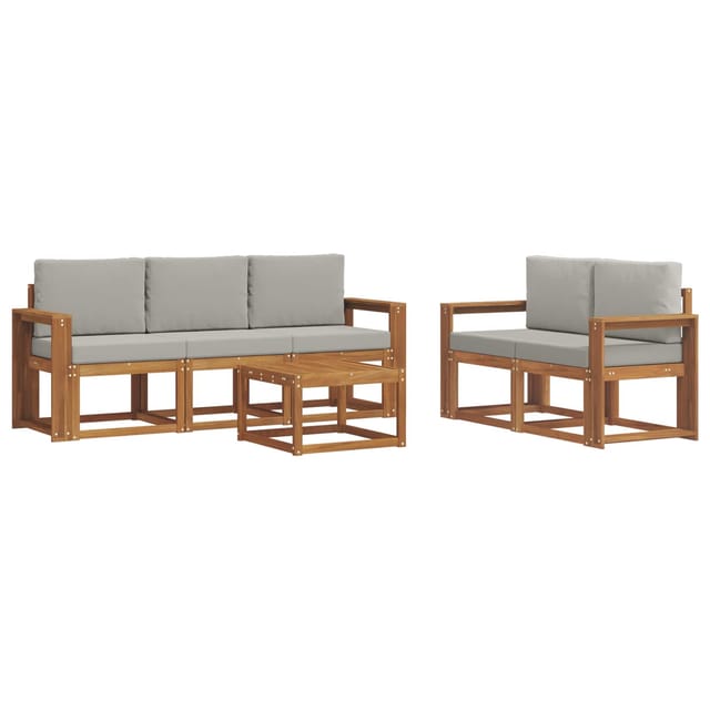 vidaXL Outdoor-Sofagarnitur mit Kissen 6 Stk Natur und Hellgrau 3366014