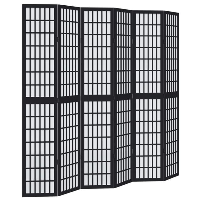 vidaXL 6 Tlg Paravent Schwarz Massivholz Paulownia 358780