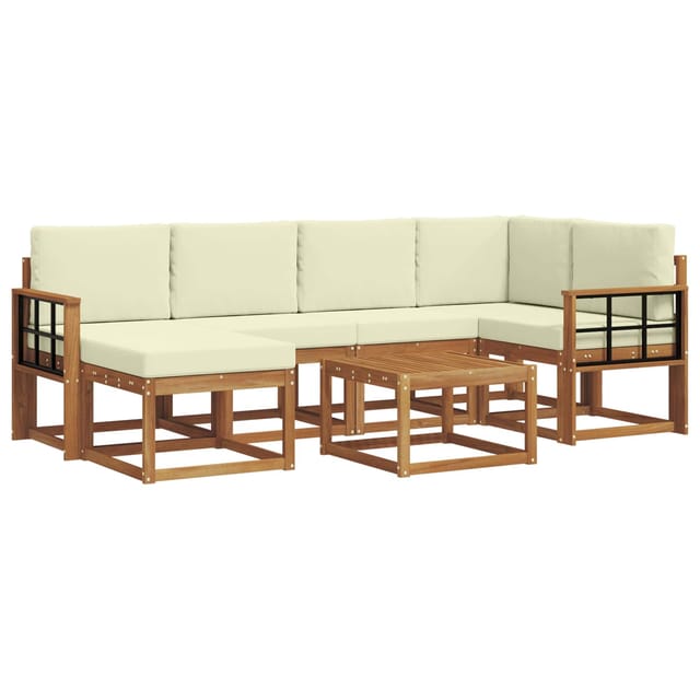 vidaXL Outdoor-Sofagarnitur mit Kissen 7 Stk Natur und Creme 3366683