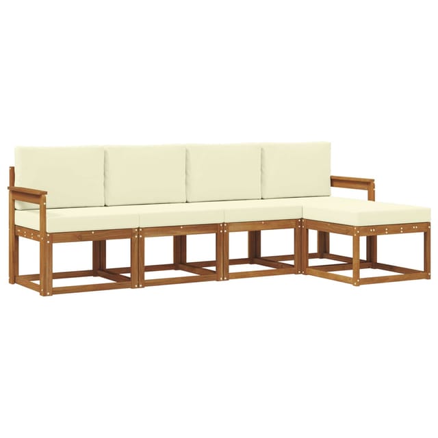 vidaXL Outdoor-Sofagarnitur 5 Stk Natur und Creme Massivholz Akazie 3366243