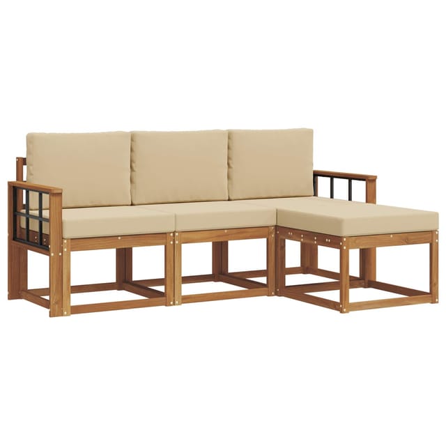 vidaXL Outdoor-Sofagarnitur mit Kissen 4 Stk Natur und Beige 3366231