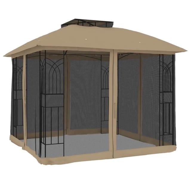 vidaXL Pavillon mit Doppeldach & Netzwänden Taupe 2,94x2,94 m Stahl 368456