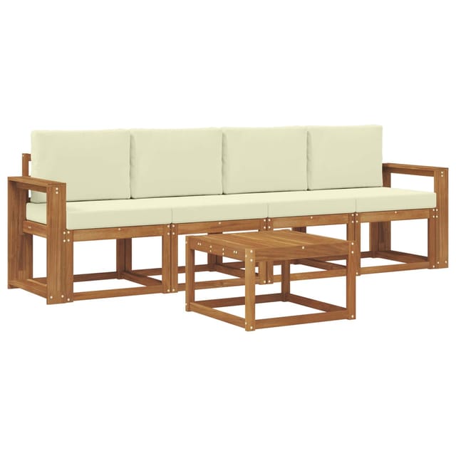 vidaXL Outdoor-Sofagarnitur mit Kissen 5 Stk Natur und Creme 3365978