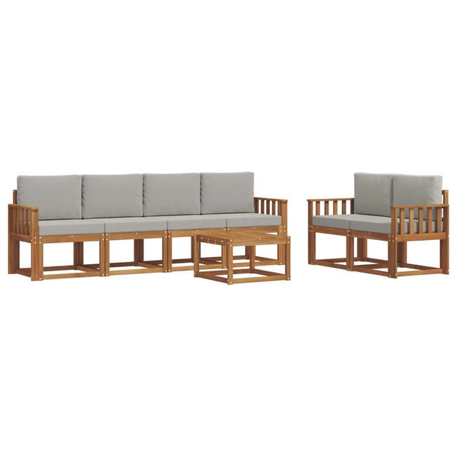 vidaXL Outdoor-Sofagarnitur mit Kissen 7 Stk Natur und Hellgrau 3366039