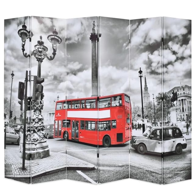 vidaXL Raumteiler Klappbar 228 x 170 cm London Bus Schwarz-Weiß 245876