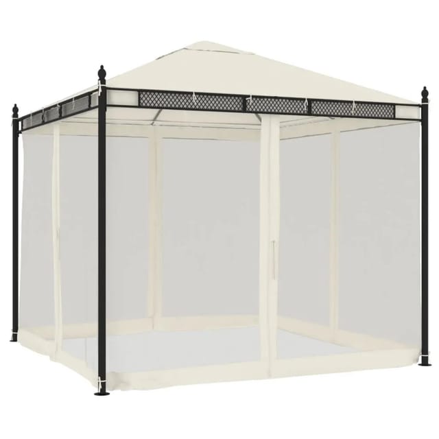 vidaXL Pavillon mit Netzwänden Creme 2,93x2,93 m Stahl 368434