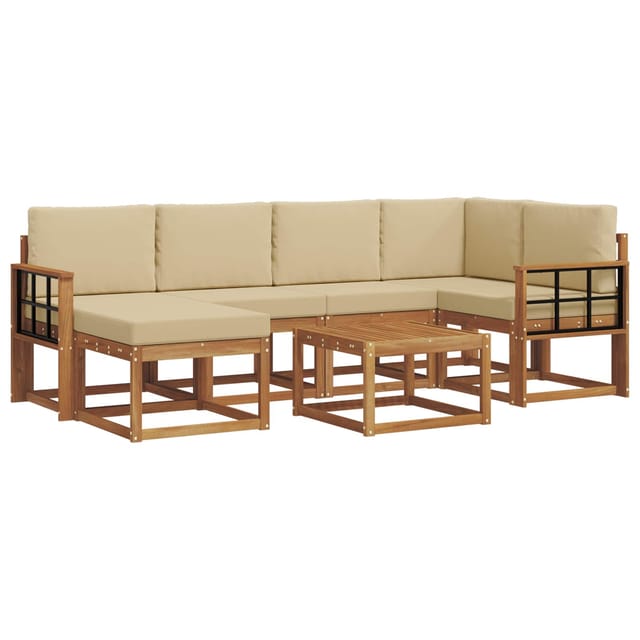vidaXL Outdoor-Sofagarnitur mit Kissen 7 Stk Natur und Beige 3366686