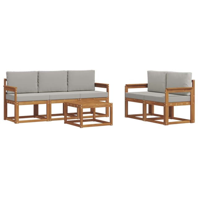 vidaXL Outdoor-Sofagarnitur mit Kissen 6 Stk Natur und Hellgrau 3365999