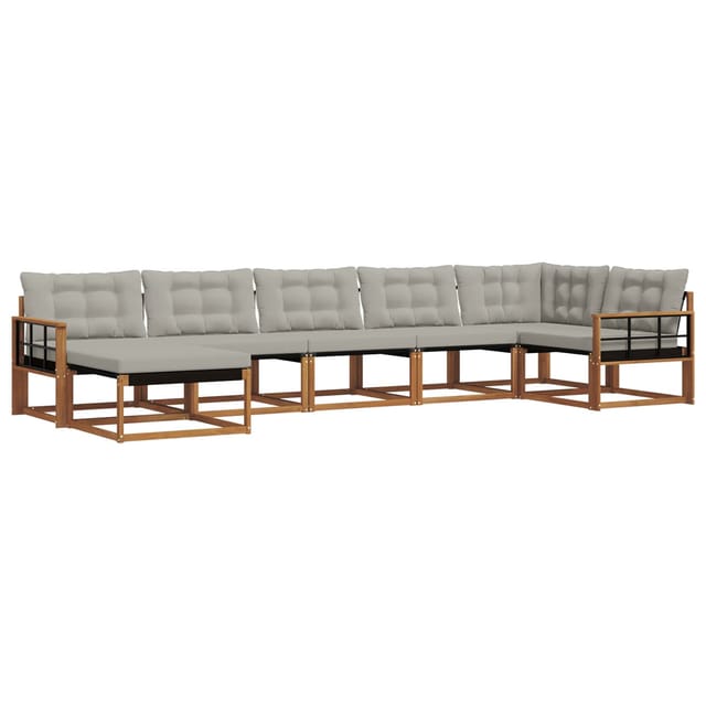 vidaXL Outdoor-Sofagarnitur mit Kissen 7-Tlg Natur und Hellgrau 3369678