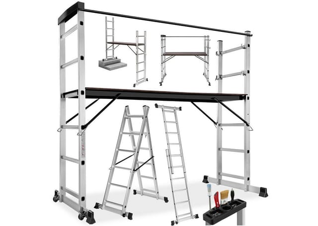 Tectake Aluminium Multigerüst 4 In 1 Mit 2 Praktischen Rollen 109 x 70 x 160 cm Silber
