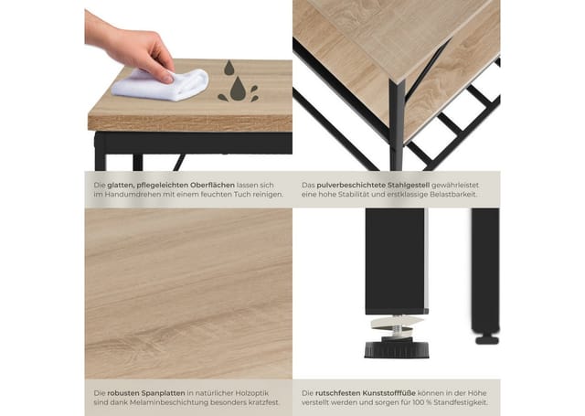 Tectake Küchenregal Akeley Industrial Style Holz und Stahl 120 x 60 x 90 50 cm Industrial Holz Hell Eiche Sonoma