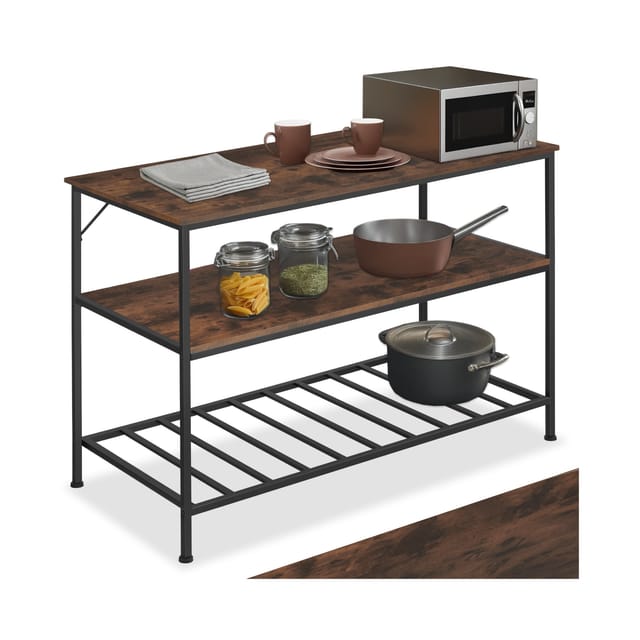 Tectake Küchenregal Akeley Industrial Style Holz und Stahl 120 x 60 x 90 50 cm Industrial Holz Dunkel Rustikal