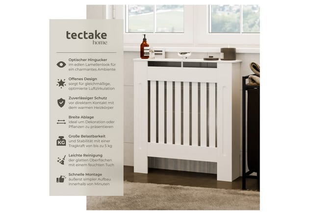 Tectake Heizkörperabdeckung Vila Verschiedene Größen Stilvolles Lamellendesign 78 x 19 x 82 cm 19 x 78 x 82 cm Weiß