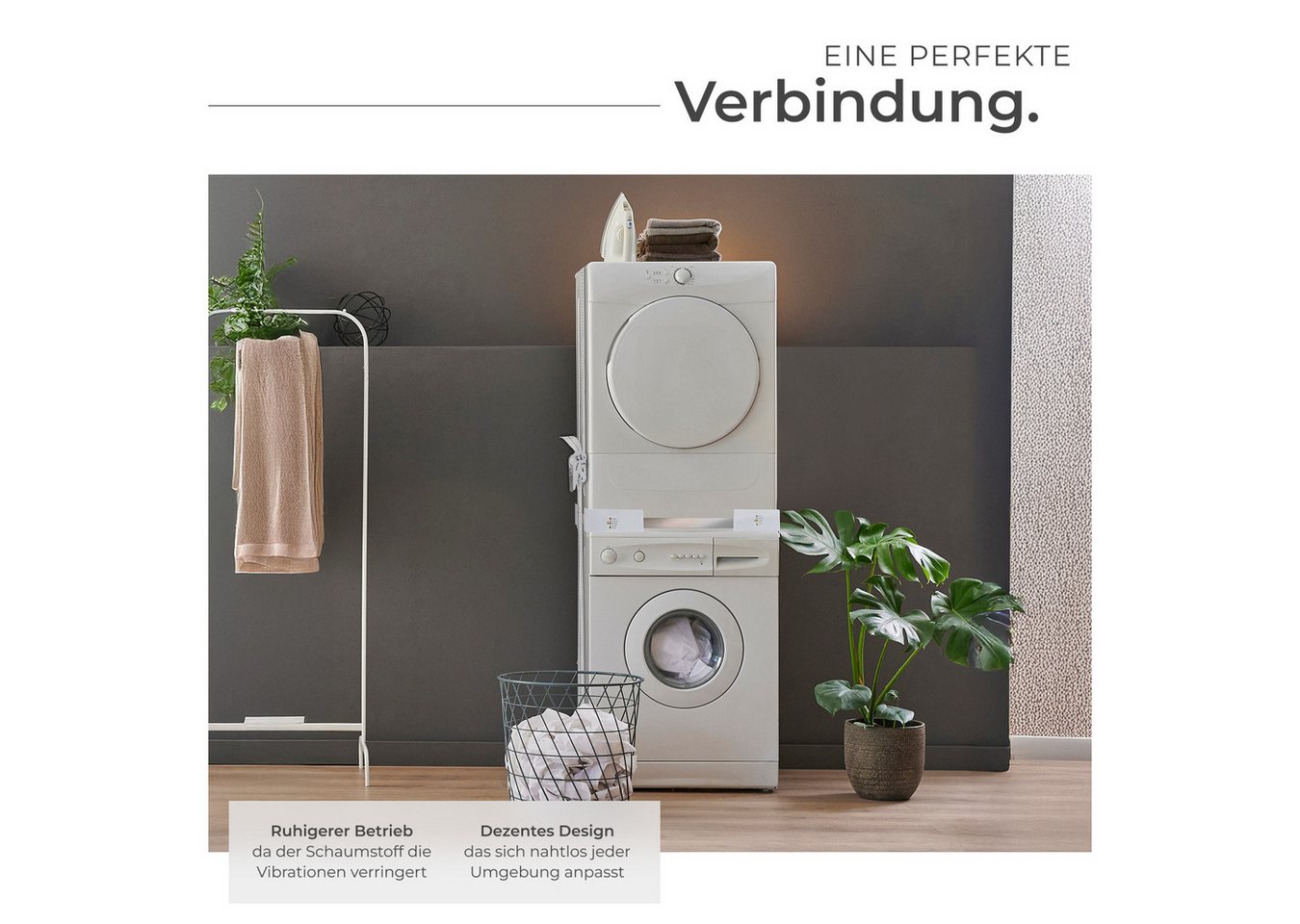 Tectake Verbindungsrahmen Parret Für Waschmaschinen und Wäschetrockner Stufenlos Größenverstellbar 66 x 66 x 7 cm Silber Bild 2