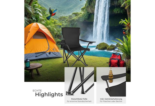 Tectake Set Campingstuhl Gil Faltbar Mit Getränkehalter 4Er Set 80 x 48 x 84 50 cm Schwarz