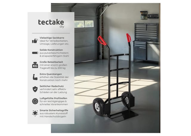 Tectake Sackkarre Mit Stahlrahmen Luftbereifung 55 x 44 x 119 cm Schwarz
