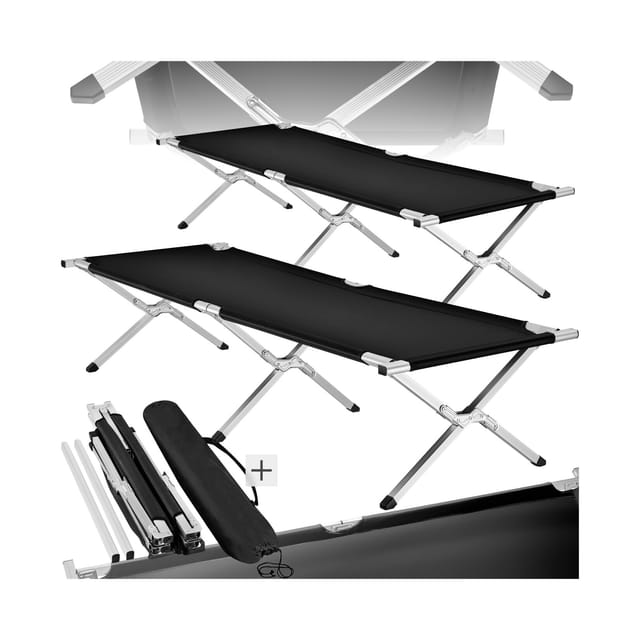 Tectake 2Er Set Feldbett Mit Aluminiumgestell Klappbar 190 x 70 x 45 cm Schwarz