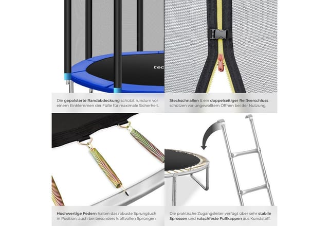 Tectake Trampolin Garfunky Ø 396 cm Gs Zertifiziert Mit Sicherheitsnetz 396 x 396 x 260 cm Schwarz Blau