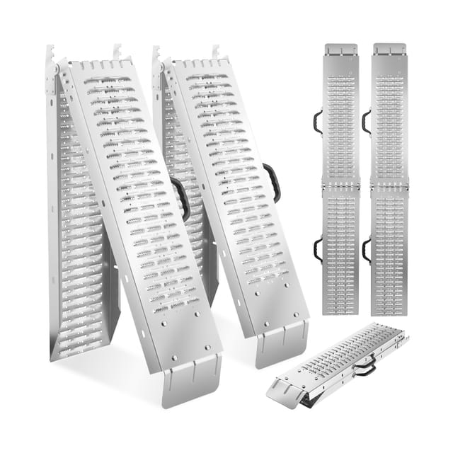 Tectake Auffahrrampen Björn 2Er Set Faltbar Mit Tragegriffen 186 cm 186 x 22 50 x 4 50 cm Silber