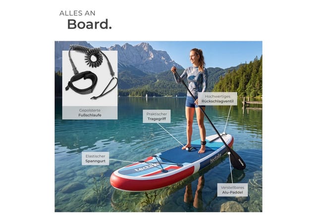 Tectake Stand Up Paddle Board 2In1 Aus Drop Stitch Material Aufblasbar Stabil Leicht und Rutschfest 288 x 77 x 22 50 cm Rot Blau