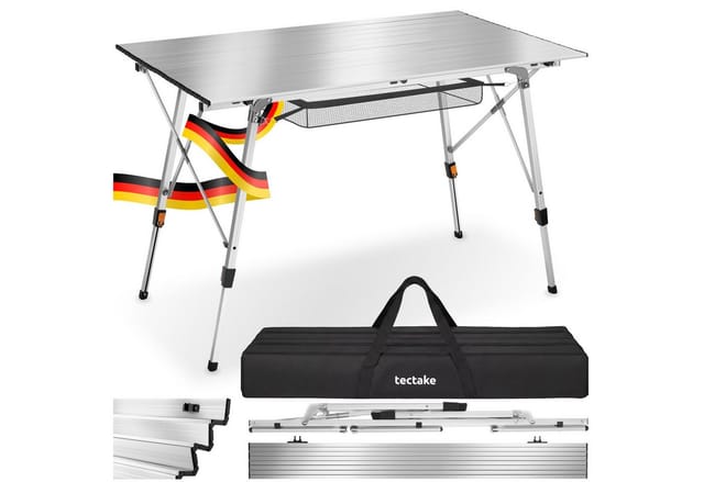 Tectake Aluminium Campingtisch Tina Faltbar Wetterfest 90 x 52 x 70 cm Silber