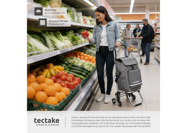 Tectake Einkaufstrolley Shopper 3 In 1 Nutzung Auch Als Umhängetasche und Sackkarre 50 L Klappbares Aluminiumgestell Mit Abnehmbarem Bezug 42 x 38