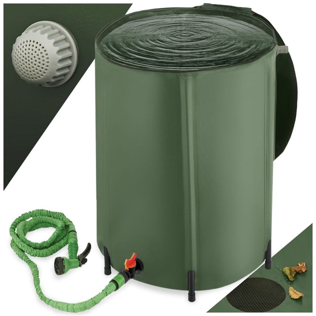 Tectake Regentonne Mit Hahn und Überlaufschutz Faltbar 250 L 59 x 59 x 90 cm Grün