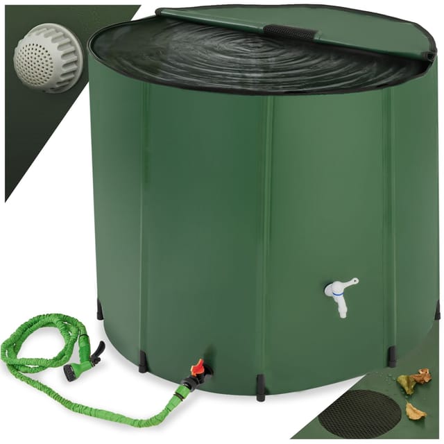 Tectake Regentonne Mit Hahn und Überlaufschutz Faltbar 750 L 98 x 98 x 100 cm Grün