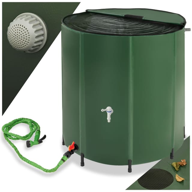 Tectake Regentonne Mit Hahn und Überlaufschutz Faltbar 500 L 81 x 81 x 100 cm Grün