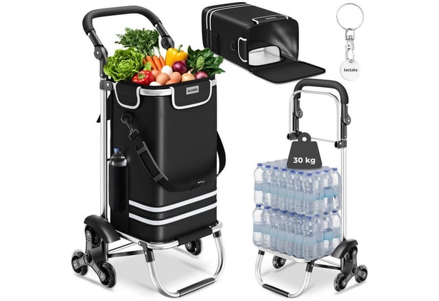 Tectake Einkaufstrolley Shopper 3 In 1 Nutzung Auch Als Umhängetasche und Sackkarre 40 L Klappbares Aluminiumgestell Mit Abnehmbarem Bezug 46 x 36 x