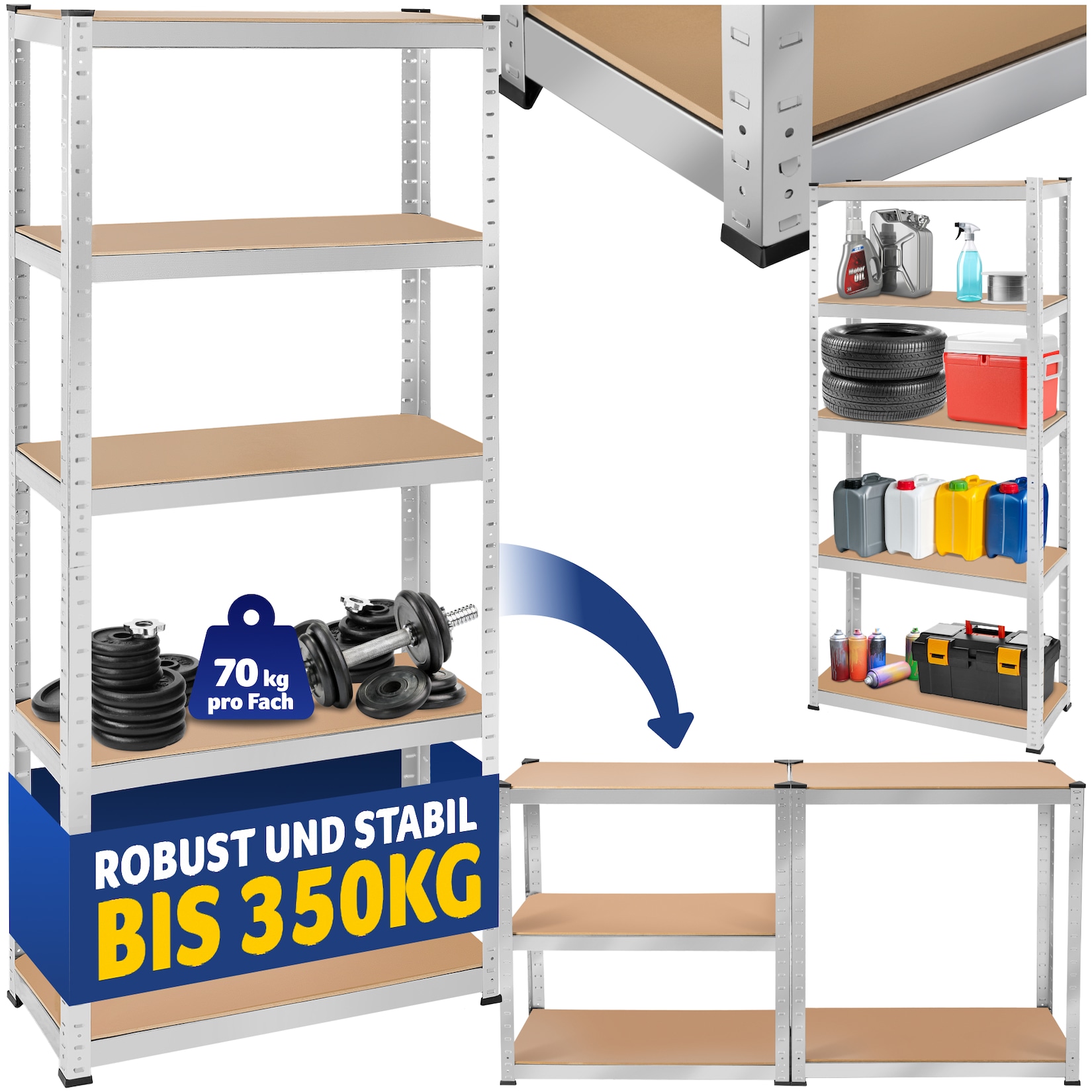 Tectake Schwerlastregal In Verschiedenen Ausführungen Verzinktes Stahlgestell 180 x 75 x 30 cm 350 kg 30 x 75 x 180 cm Silber