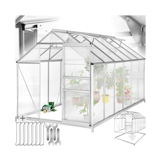 Tectake Gewächshaus Mit Fundament 11 13 M³ Aluminiumrahmen 375 x 185 x 195 cm Transparent