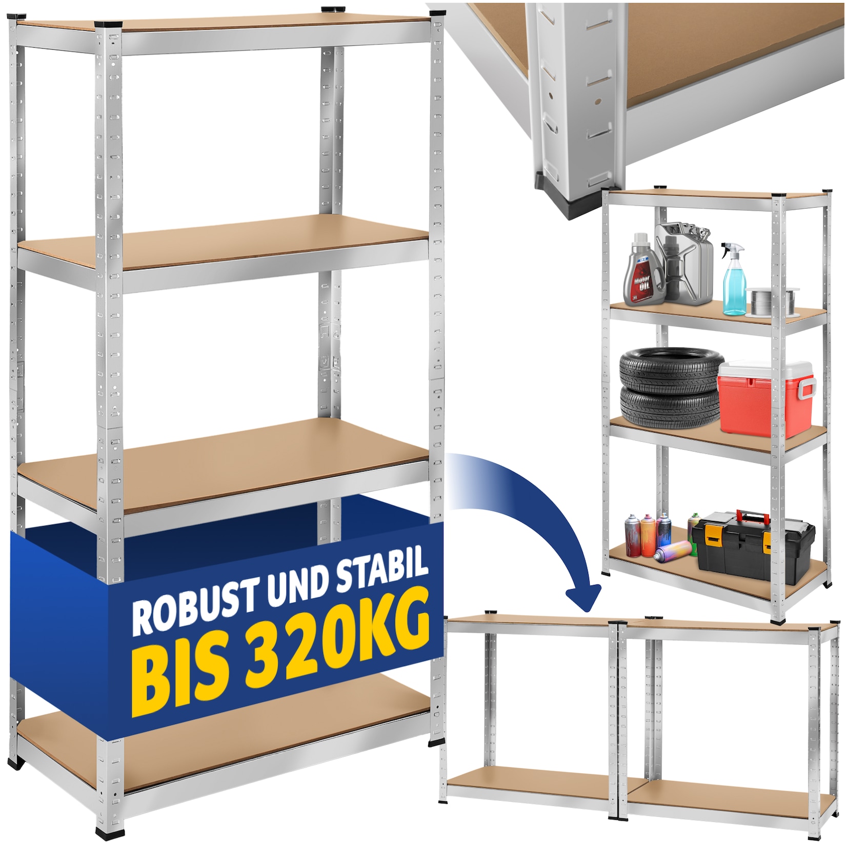 Tectake Schwerlastregal In Verschiedenen Ausführungen Verzinktes Stahlgestell 160 x 80 x 40 cm 320 kg 80 x 40 x 160 cm Silber